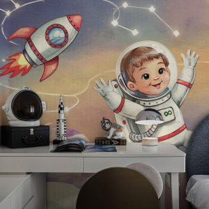 Child Astronaut and UFO Wallpaper