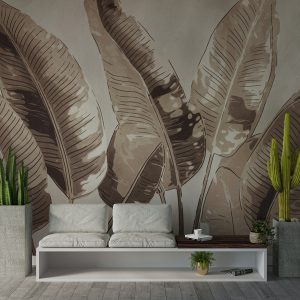 Beige Banana Leaves Wallpaper