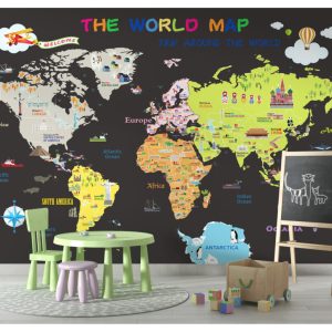 Educational World Map Wallpaper for Kids