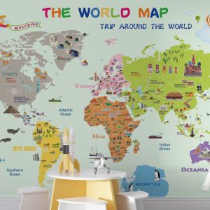 Educational World Map Wallpaper for Children