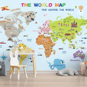 Educational World Map Wallpaper for Children