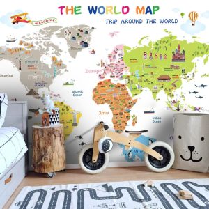Colourful Educational World Map Wallpaper for Children