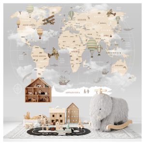 Airplanes and Balloons World Map Wallpaper