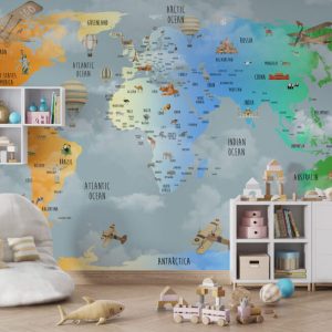 Famous Buildings of the Country Children's Map 3D Wallpaper
