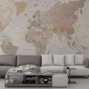 World Map Patterned 3D Wallpaper
