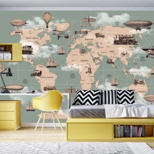 Scaled Brown Children's Map 3D Wallpaper