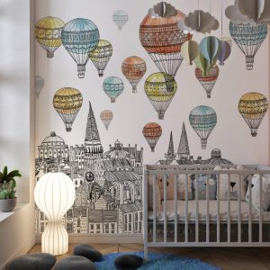 Balloon and Cityscape Pattern 3D Wallpaper