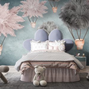 Feathered Flying Balloon Patterned 3D Wallpaper