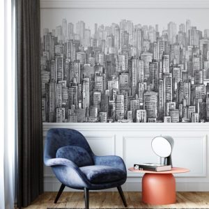 3D Pencil Sketch Multi-Building Patterned Wallpaper
