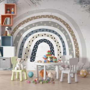 Star and Heart Rainbow Patterned 3D Wallpaper
