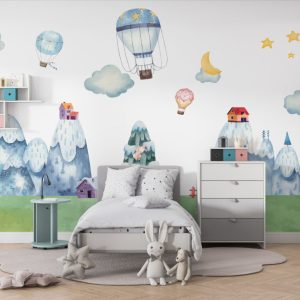Mountain Landscape Flying Balloons Wallpaper
