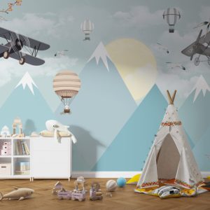 Balloon and Airplane Children's Room Wallpaper