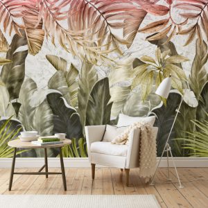 Large Tropical Leaves Wallpaper with Color Transitions