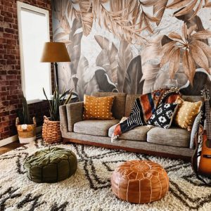 Large Tropical Leaves Wallpaper in Copper Tones
