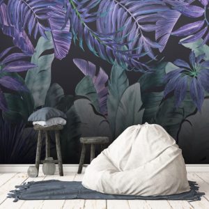 Large Tropical Leaves Wallpaper in Purple Tones