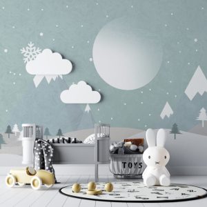 Snowy Mountain Landscape Patterned 3D Wallpaper