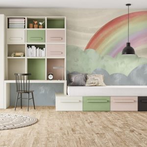 Rainbow and Cloud Patterned Wallpaper