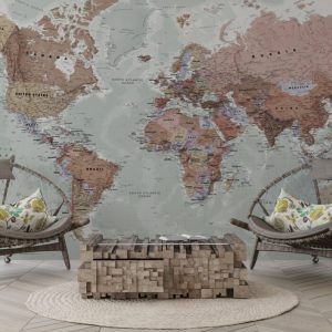 Scaled World Map Patterned 3D Wallpaper