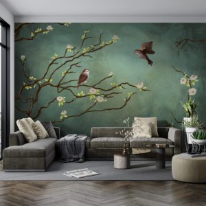Branch and Bird Patterned 3D Wallpaper
