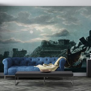 Old Castle and Sea Patterned 3D Wallpaper