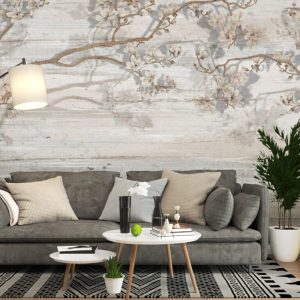 White Flower Branch Pattern 3D Wallpaper