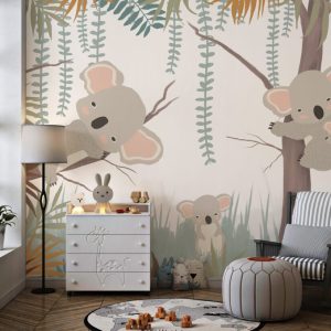 Panda Clinging to a Tree Patterned 3D Wallpaper