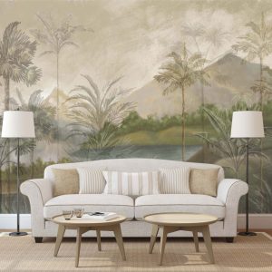 3D Tall Palm Tree Patterned Tropical Wallpaper