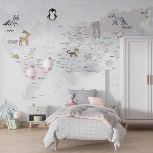 Various Animal Pattern Children's Map 3D Wallpaper