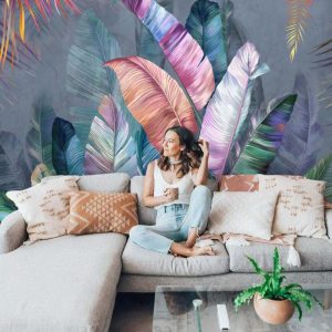 Broad-Leaved Multiplant Colorful Tropical Wallpaper