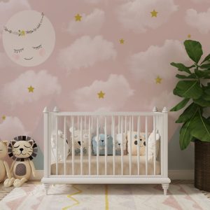 Starry Cloud and Sleeping Moon Patterned 3D Wallpaper