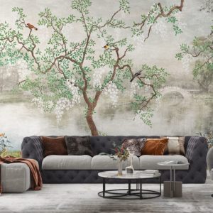 Lakefront Forest Patterned 3D Wallpaper
