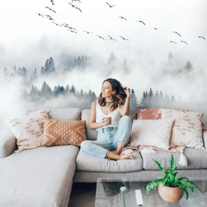 Foggy Forest and Birds 3D Wallpaper