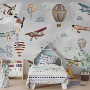 3D Wallpaper with Flying Giraffe and Balloon