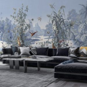 3D Tropical Wallpaper with Different Types of Birds and Tree Patterns