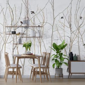 Dry Branch and Flying Bird Patterned 3D Wallpaper