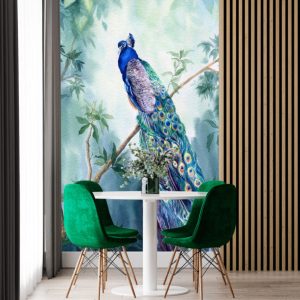 Peacock on a Branch Patterned 3D Wallpaper