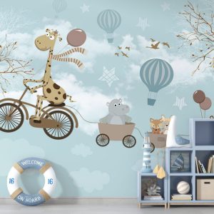 Giraffe Patterned 3D Wallpaper with Animals