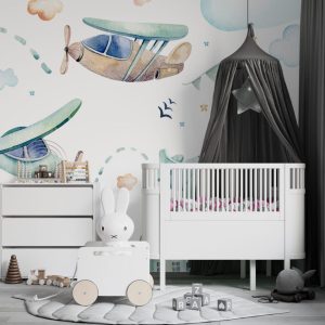 3D Wallpaper with Colourful Airplanes