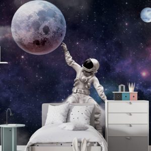 Astronaut Man Traveling in the Moon and Space 3D Wallpaper