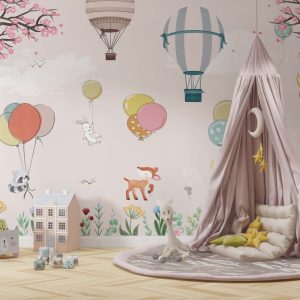 Soft Pink Flying Balloon Animals 3D Wallpaper