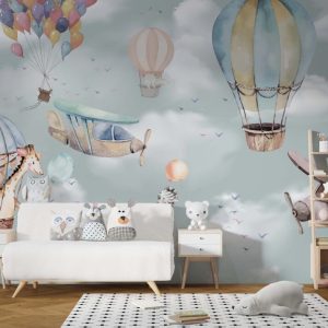 Kids Room Balloons and Giraffes 3D Wallpaper