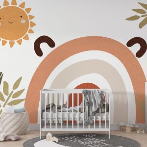 Rainbow and Lovely Sun in Pastel Tones Wallpaper
