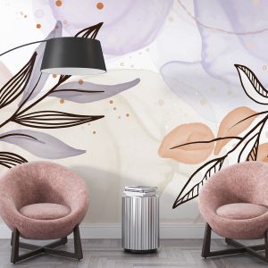 Linear Leaves Wallpaper with Watercolour Effect