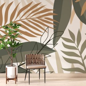Tiger, Elephant and Other Safari Animals Tropical Wallpaper