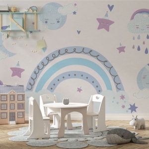 Moon, Clouds and Rainbow Wallpaper