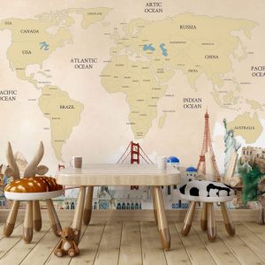 Countries World Map in Yellow Tones Wallpaper