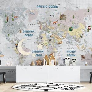 Animal World Map Wallpaper for Kids