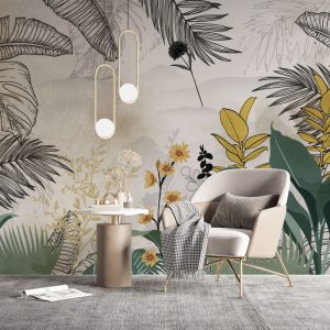Flower and Leaf Pattern Wallpaper