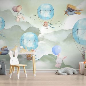 Soft Green Tones Flying Cute Animal 3D Wallpaper