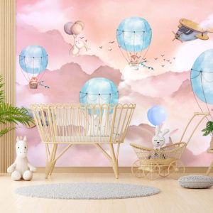 Cute Flying Animal 3D Wallpaper in Soft Pink Tones